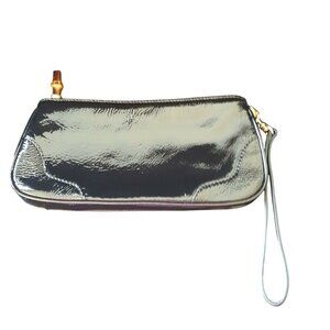 Talbots Womens Pocketbook Black Patent Leather Tortoise Pull Purse Wristlet Zip